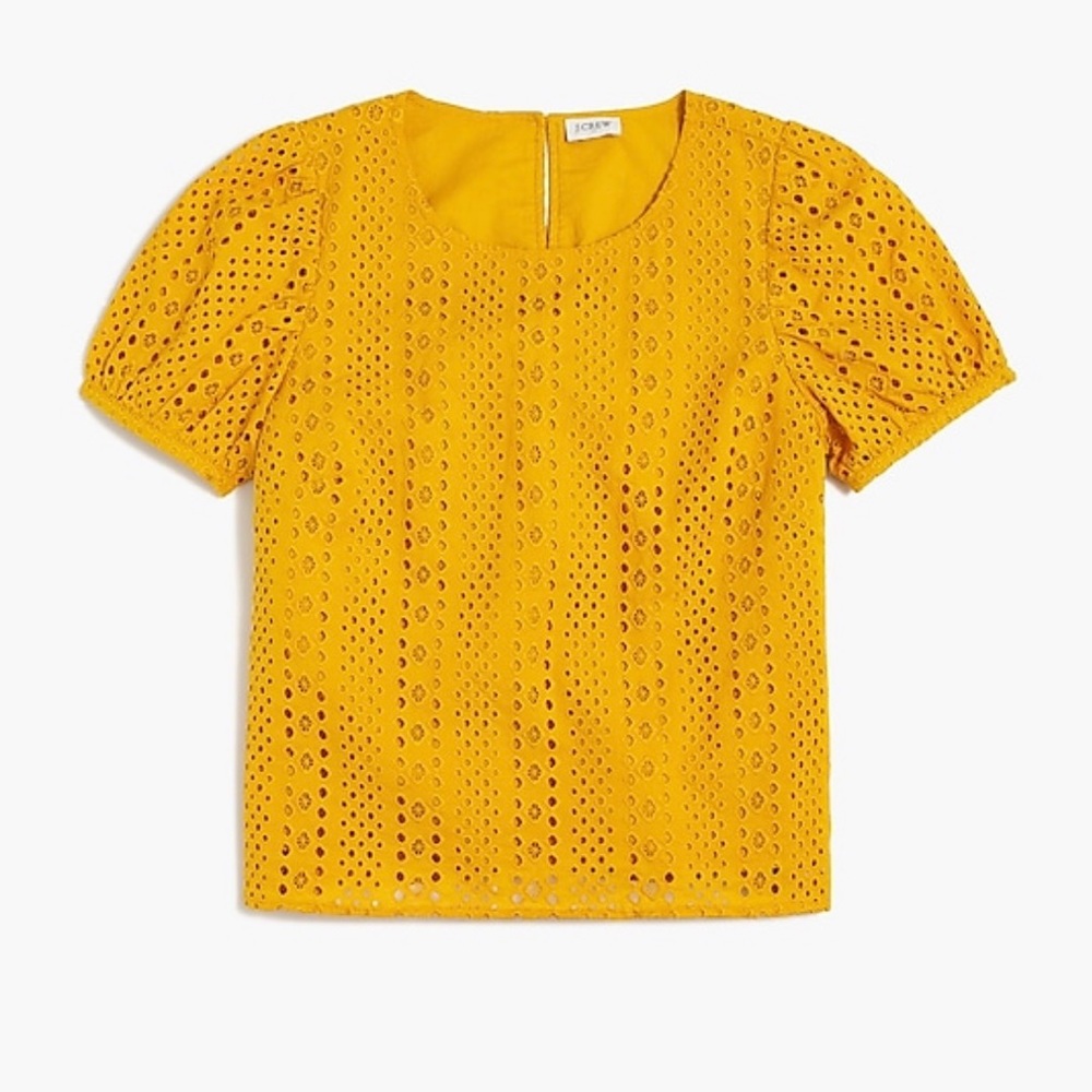 J Crew Eyelet Puff-Sleeve Top - Mustard Yellow, XS
